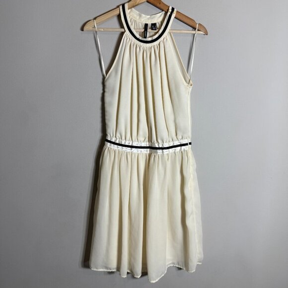 Mango Sleeveless Tennis Cocktail Mini Dress Women's 4 Ivory Chiffon Fit & Flare - Picture 5 of 13